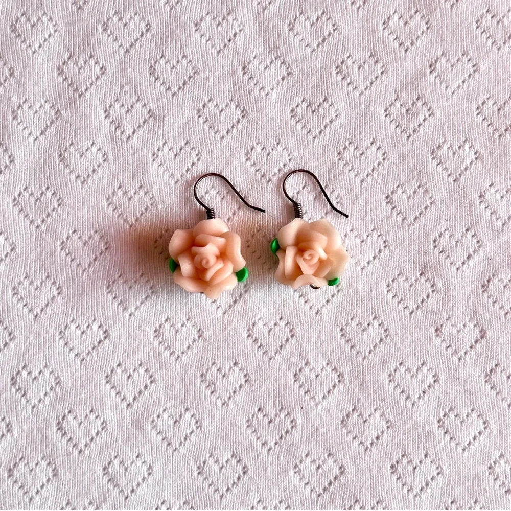 handmade pink rose earrings